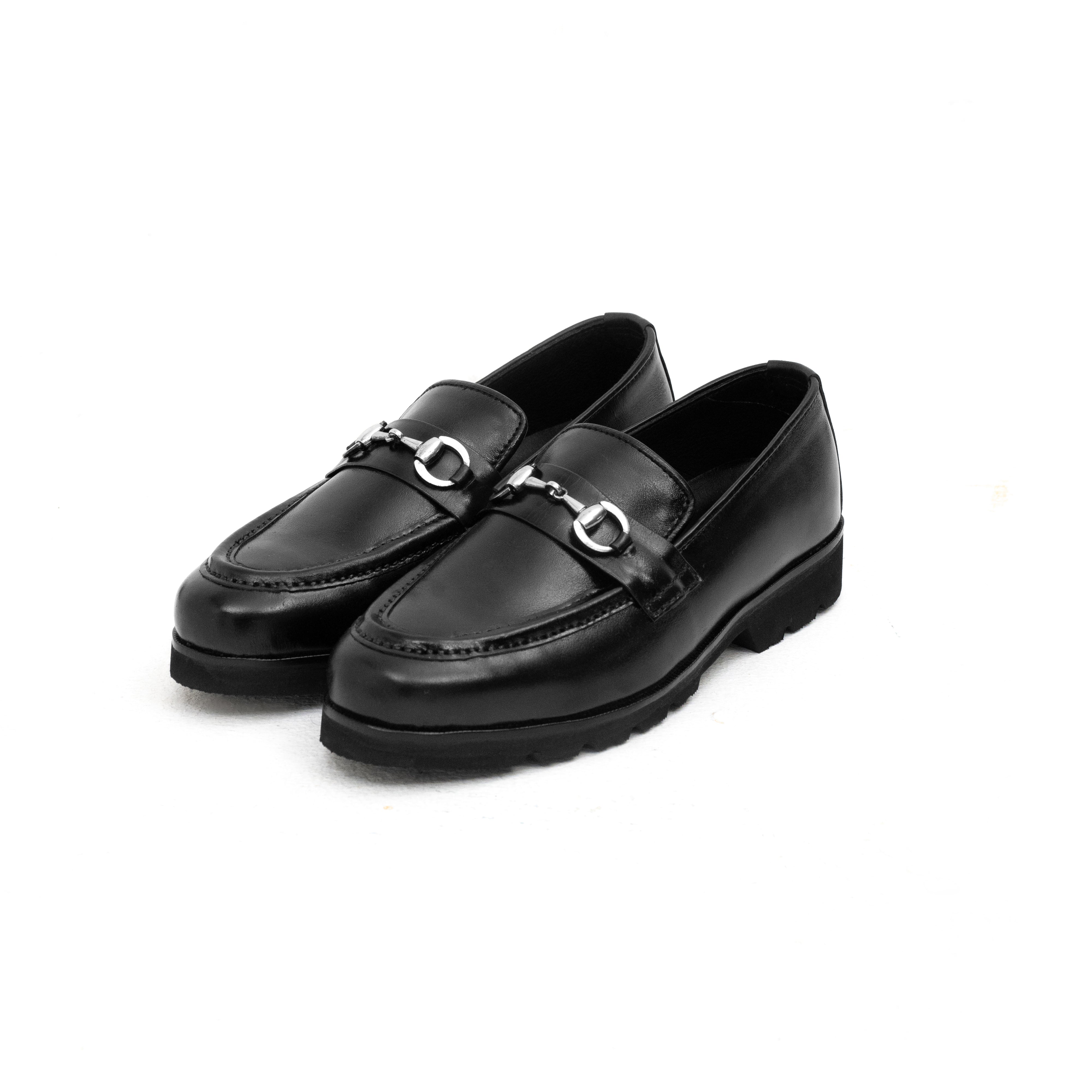 Monarch Black Leather Horsebit Loafers