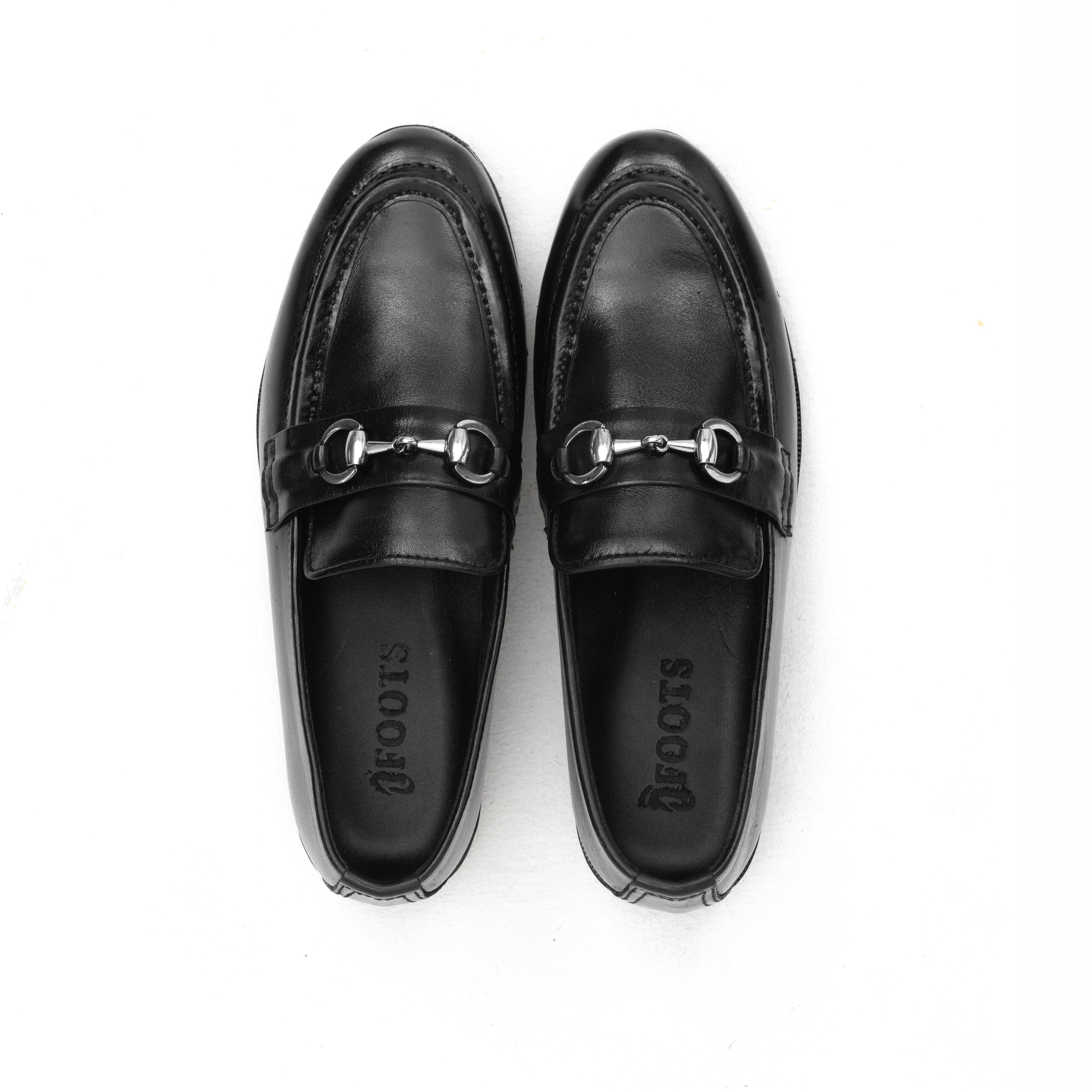 Monarch Black Leather Horsebit Loafers