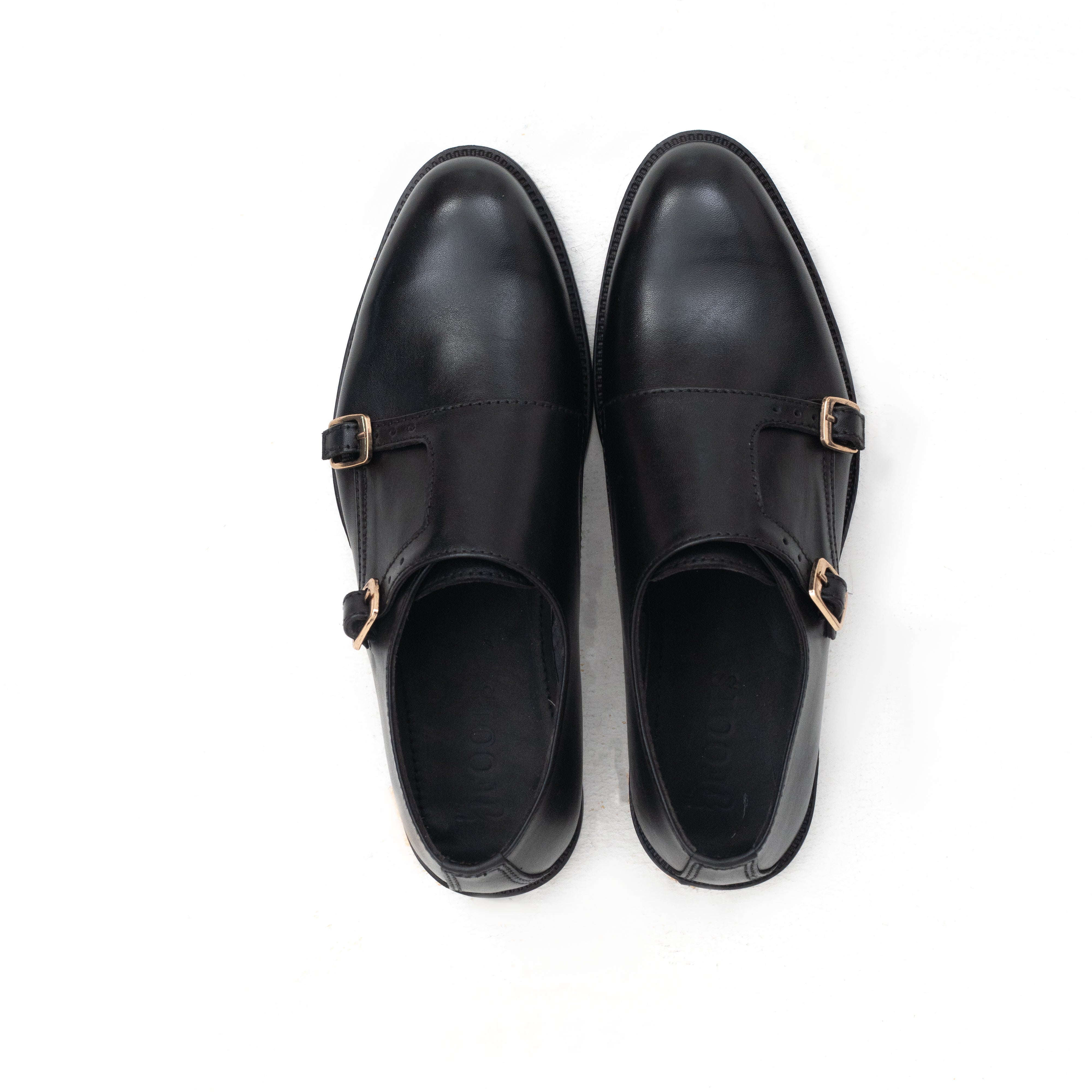 Elite Black Leather Double Monk Strap Shoes