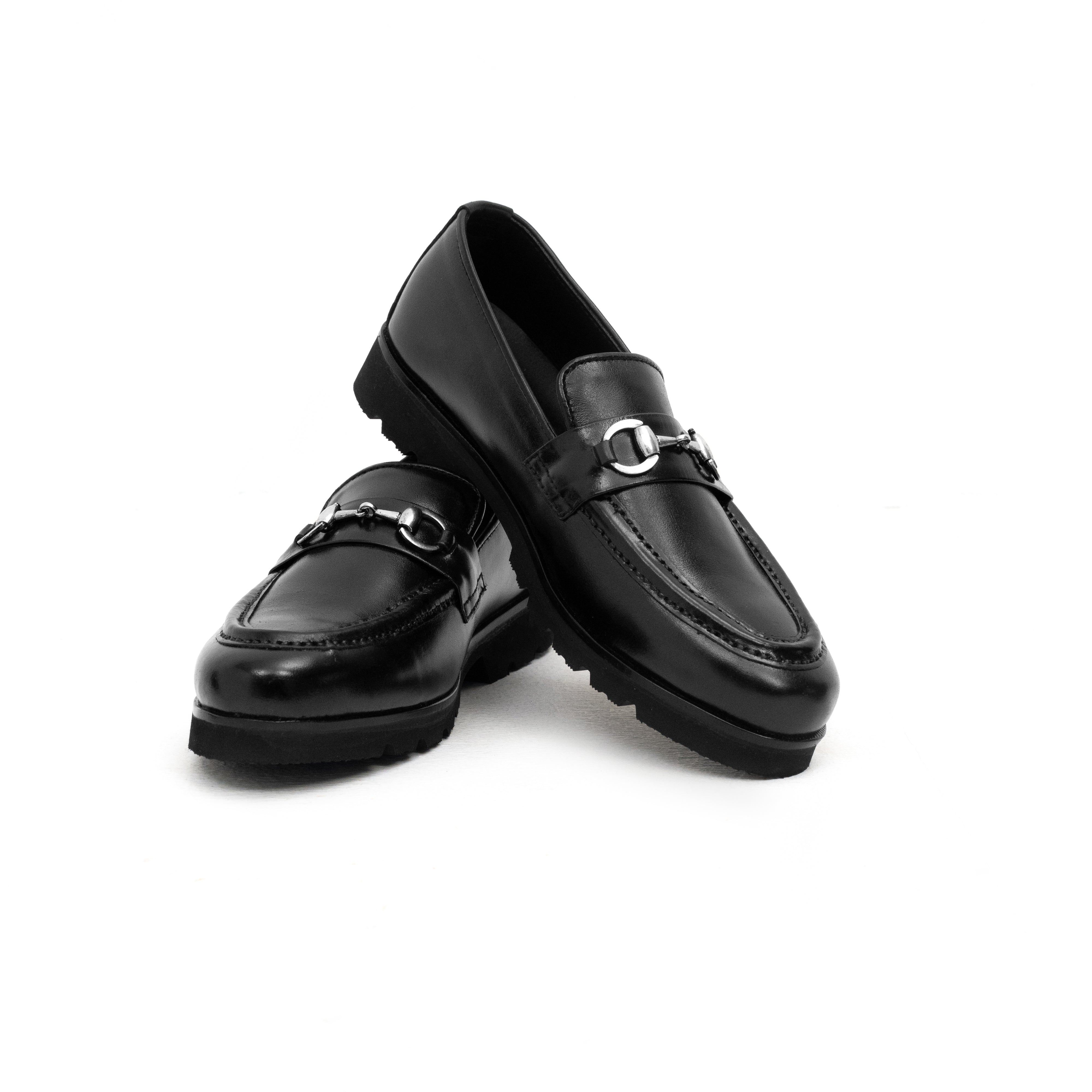 Monarch Black Leather Horsebit Loafers