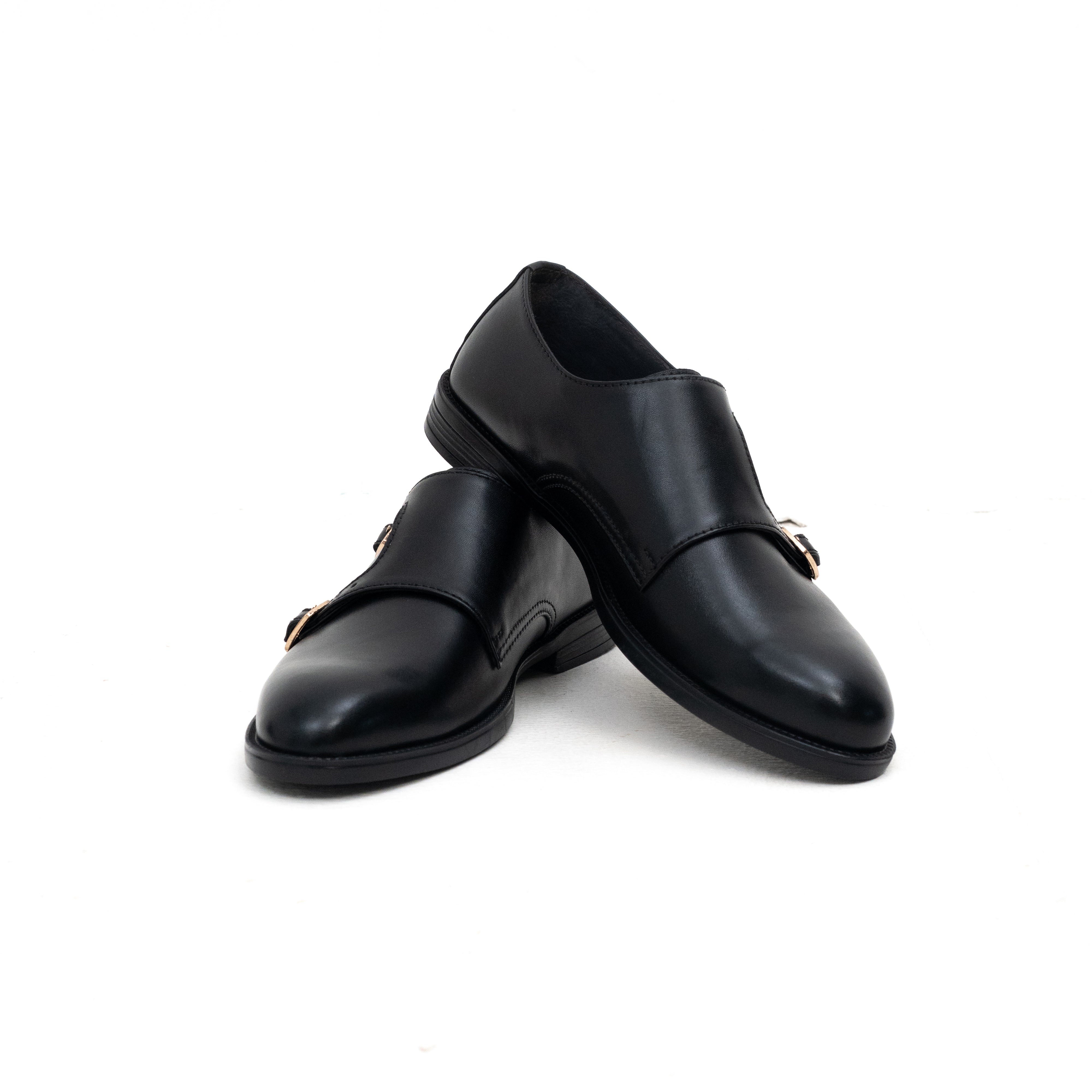 Elite Black Leather Double Monk Strap Shoes