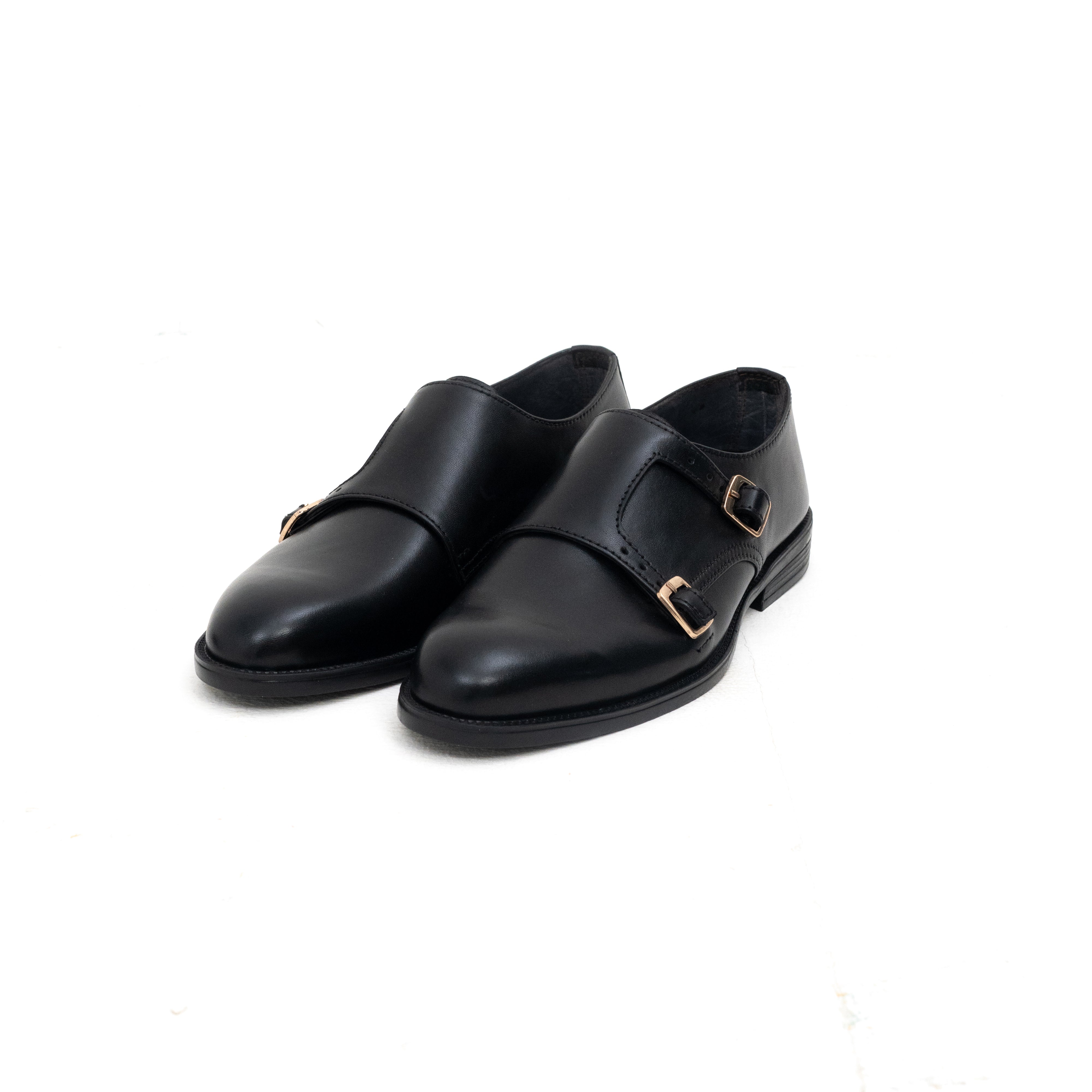 Elite Black Leather Double Monk Strap Shoes