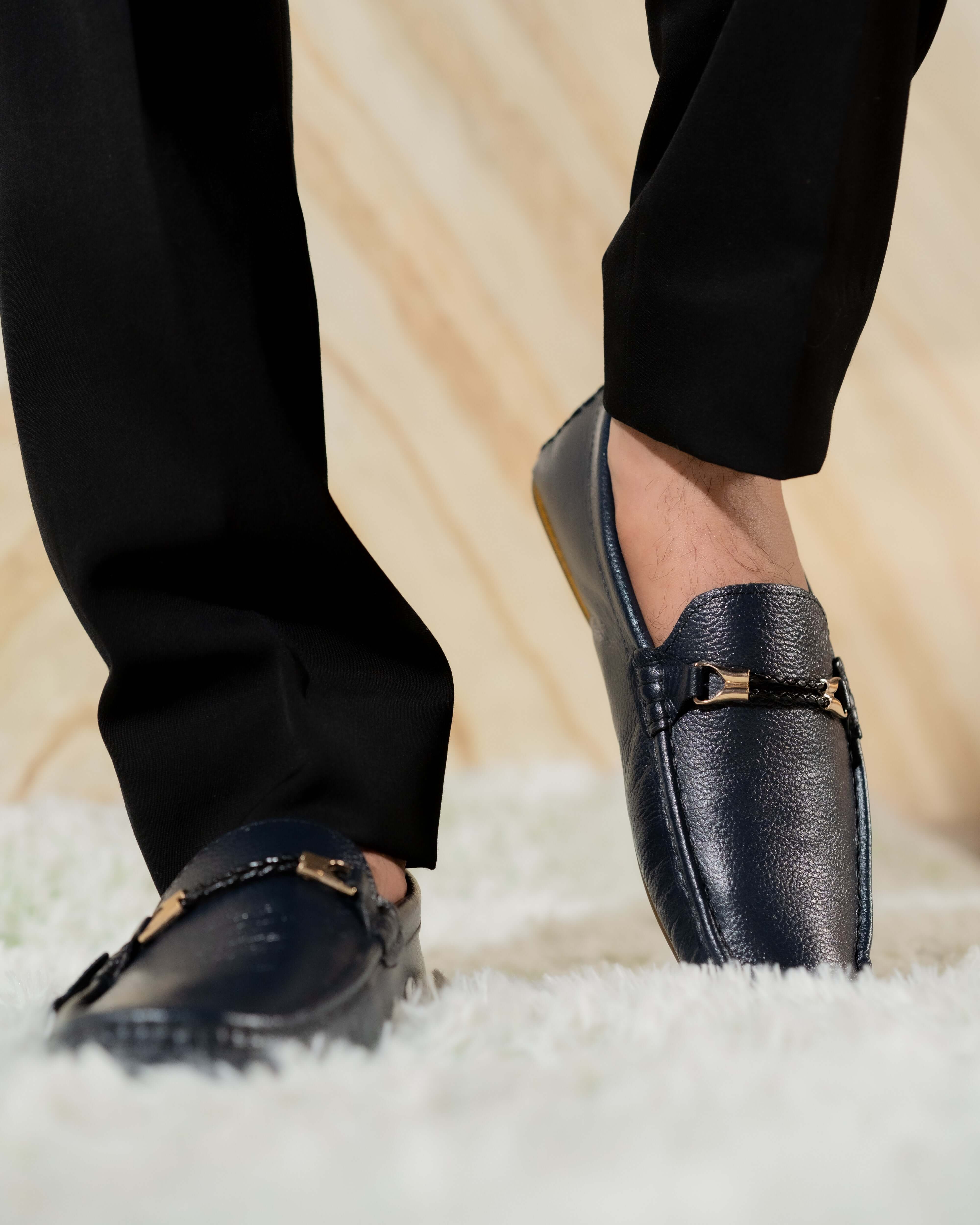 CLASSIC BLACK CALF LEATHER MOCCASIN PENNY LOAFER (DECORATIVE STRAP)