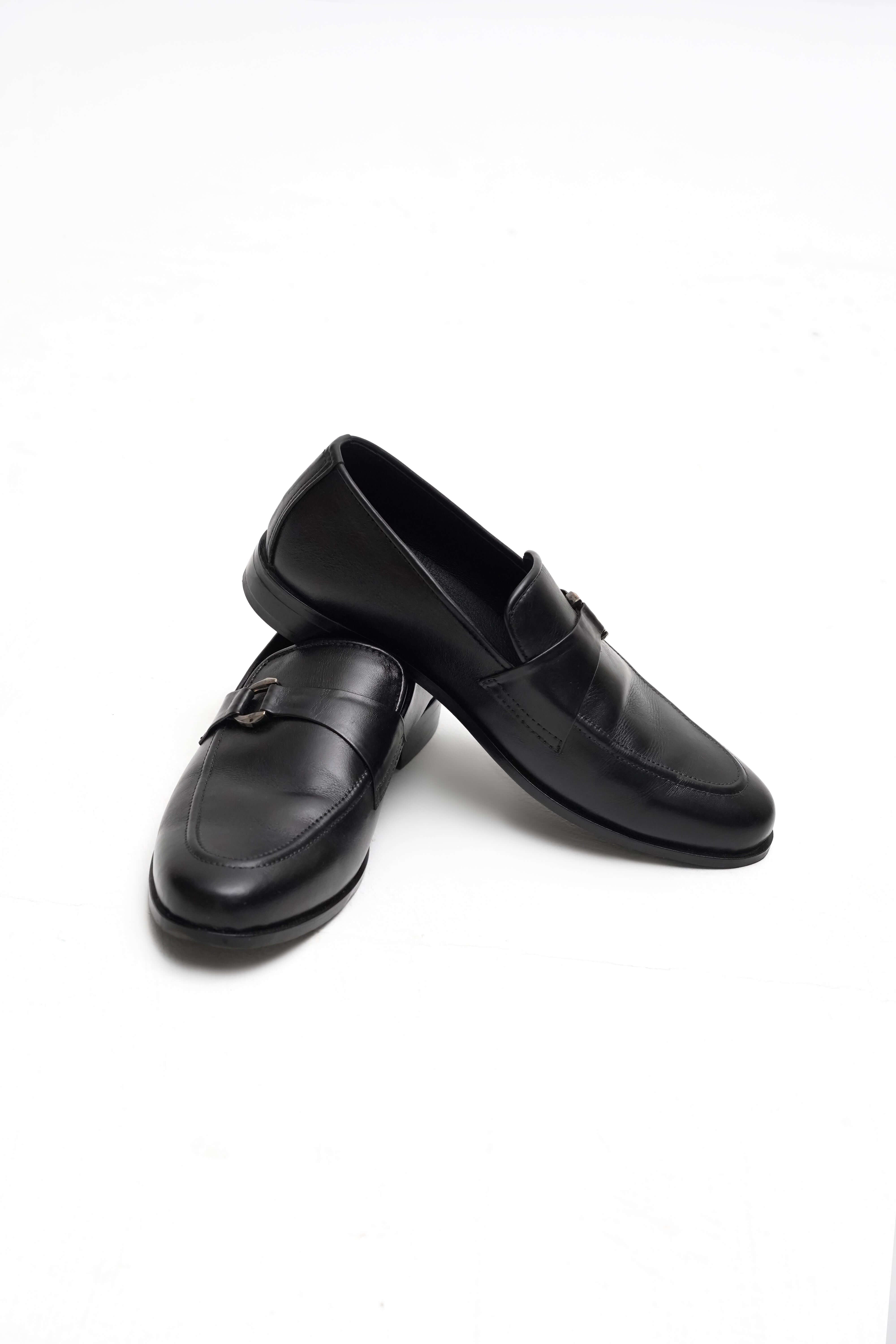 CLASSIC BLACK CALF LEATHER MONK STRAP LOAFERS