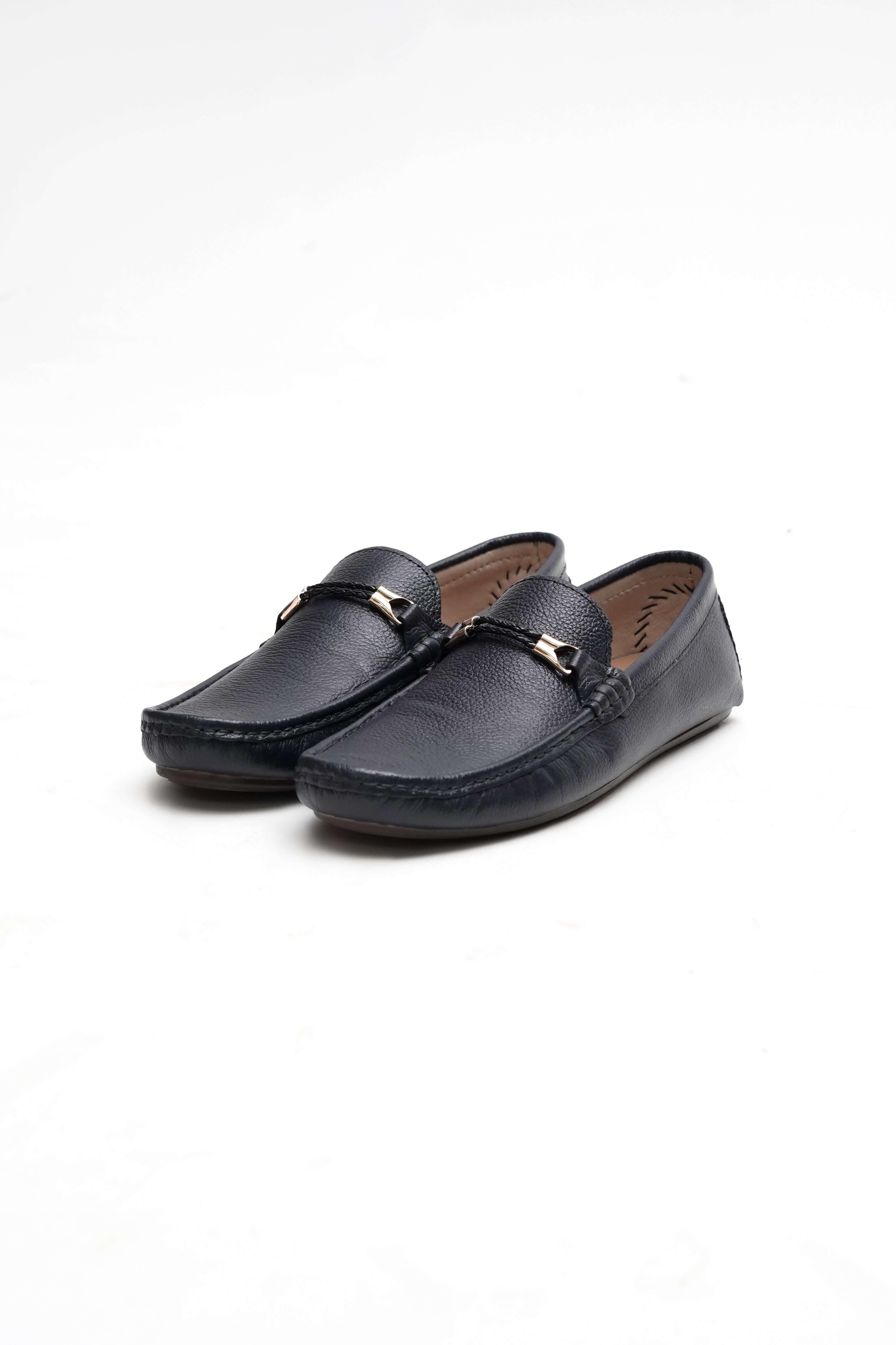 CLASSIC BLACK CALF LEATHER MOCCASIN PENNY LOAFER (DECORATIVE STRAP)