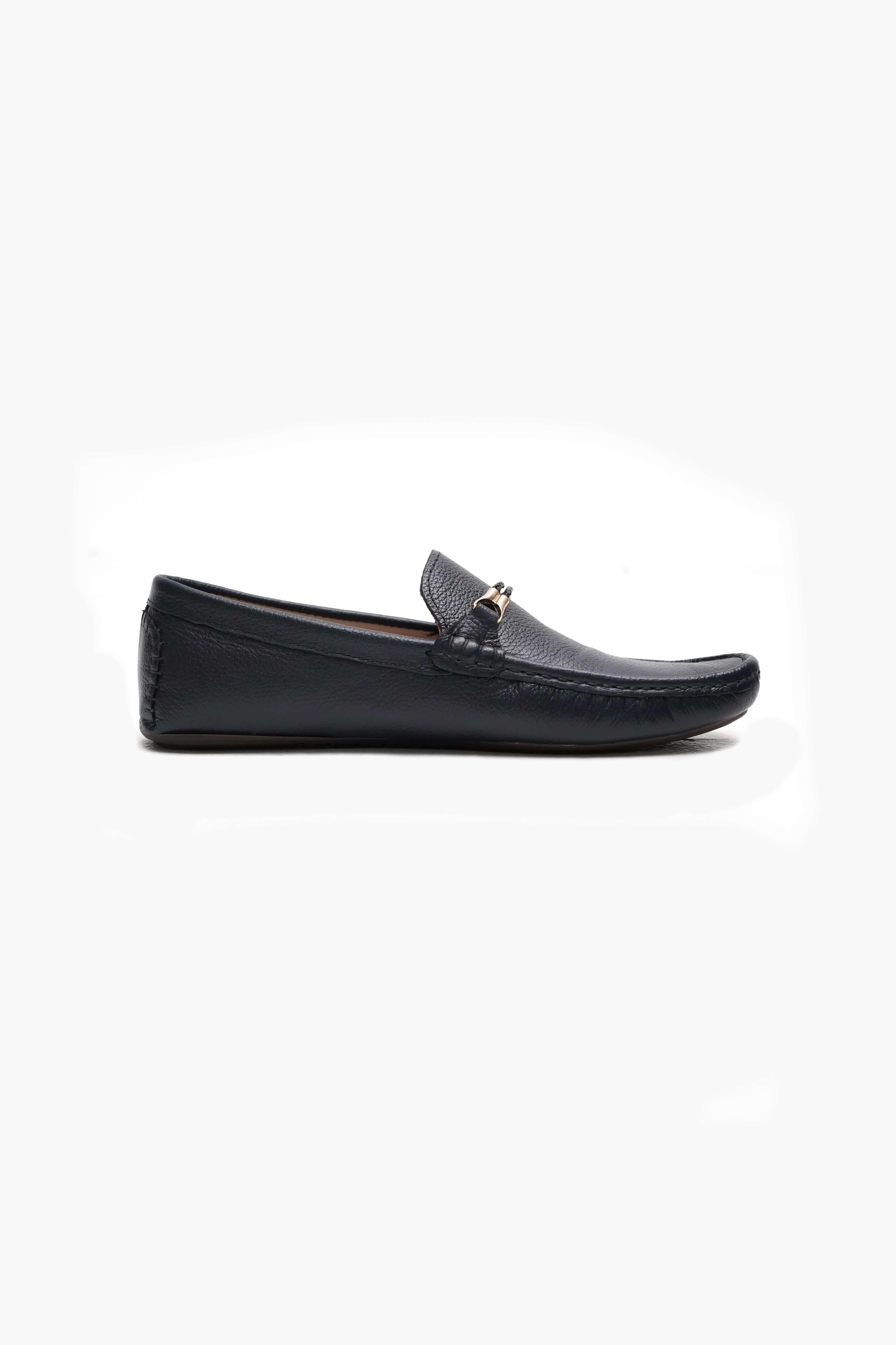 CLASSIC BLACK CALF LEATHER MOCCASIN PENNY LOAFER (DECORATIVE STRAP)