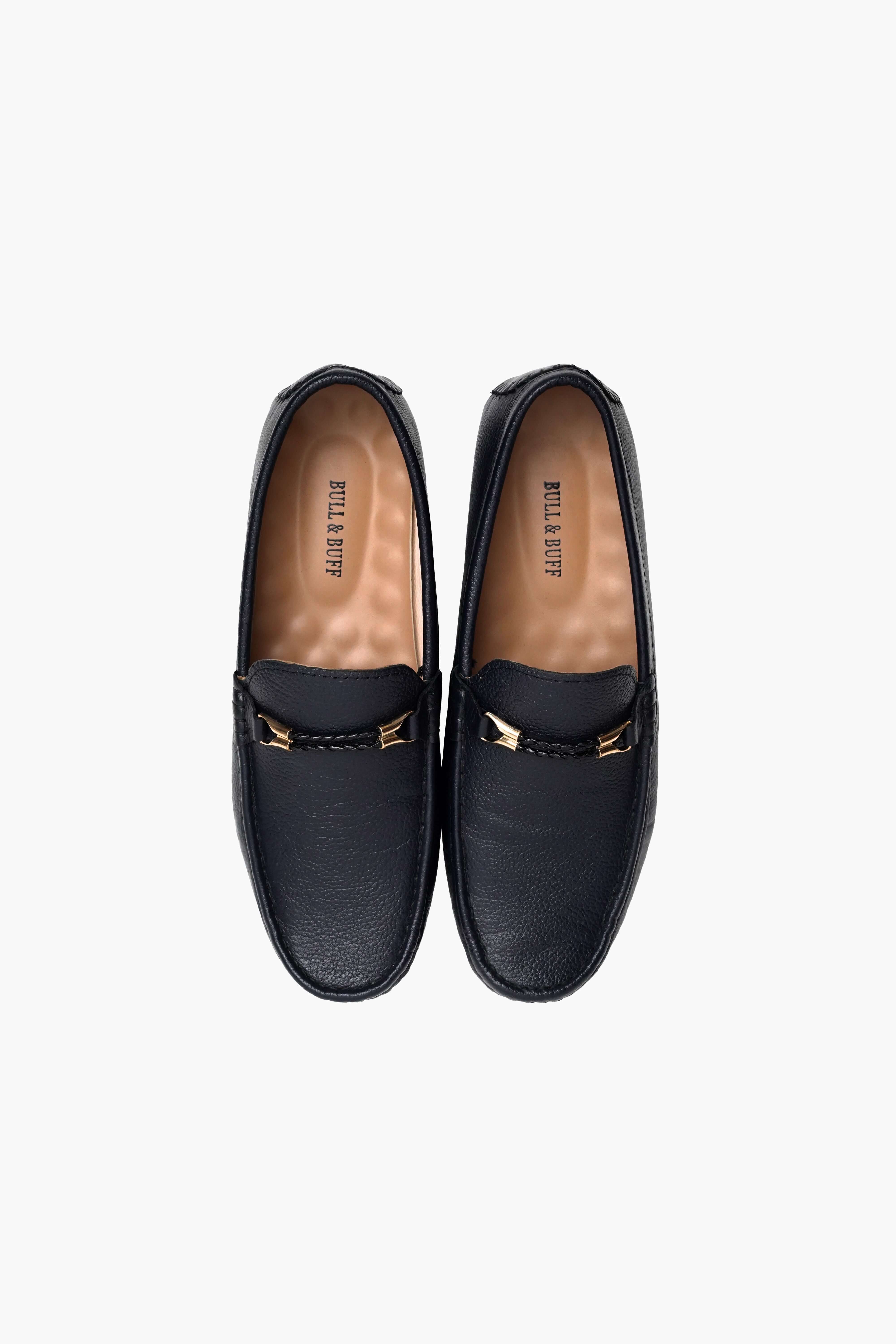 CLASSIC BLACK CALF LEATHER MOCCASIN PENNY LOAFER (DECORATIVE STRAP)