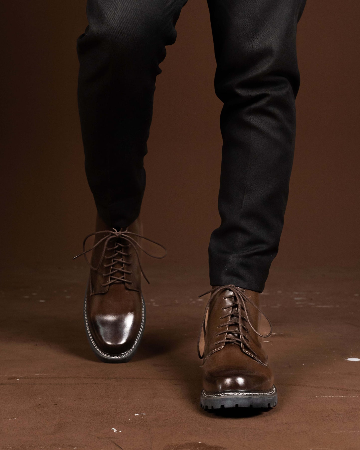 BROWN CALF LEATHER ANKLE BOOTS