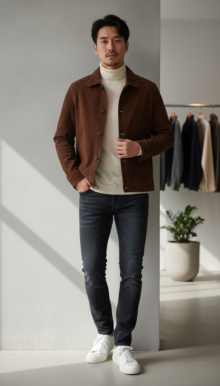 SUEDE BUTTON-UP JACKET