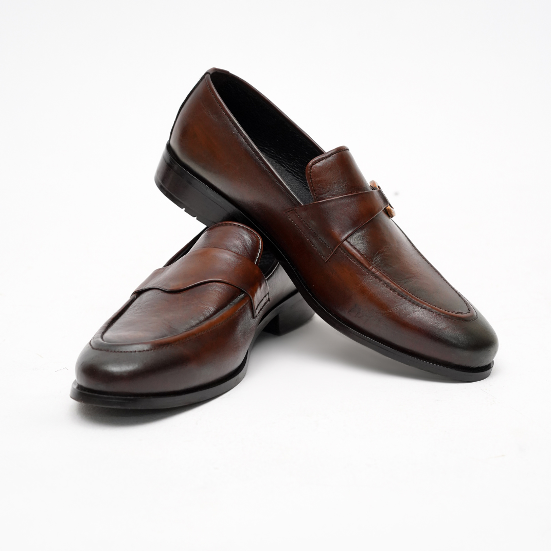DARK BROWN CALF LEATHER PENNY LOAFERS