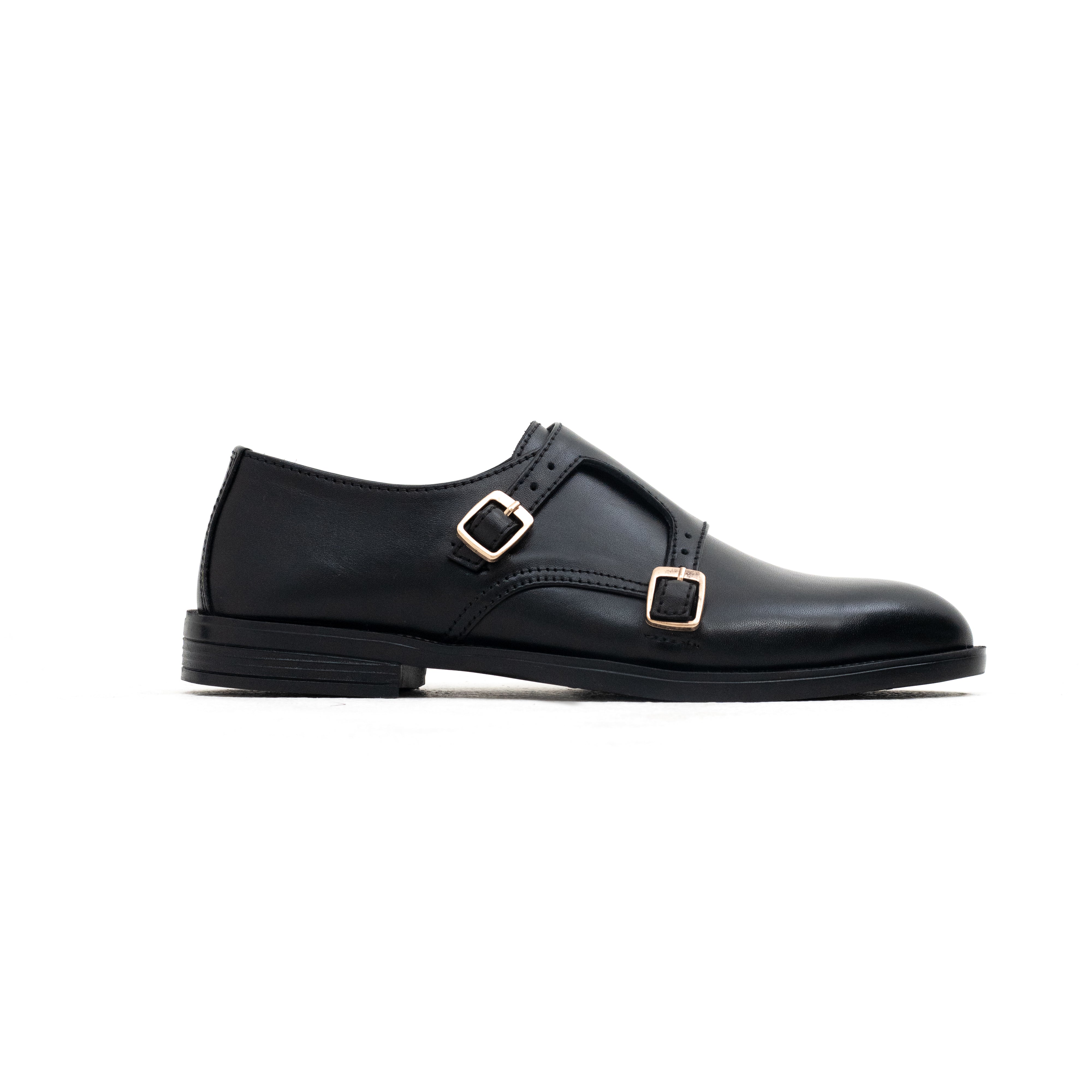Elite Black Leather Double Monk Strap Shoes