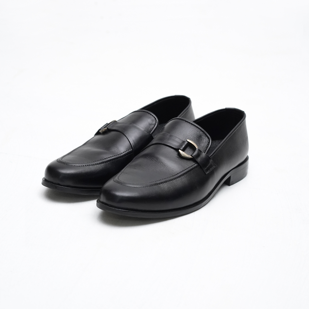 CLASSIC BLACK CALF LEATHER MONK STRAP LOAFERS
