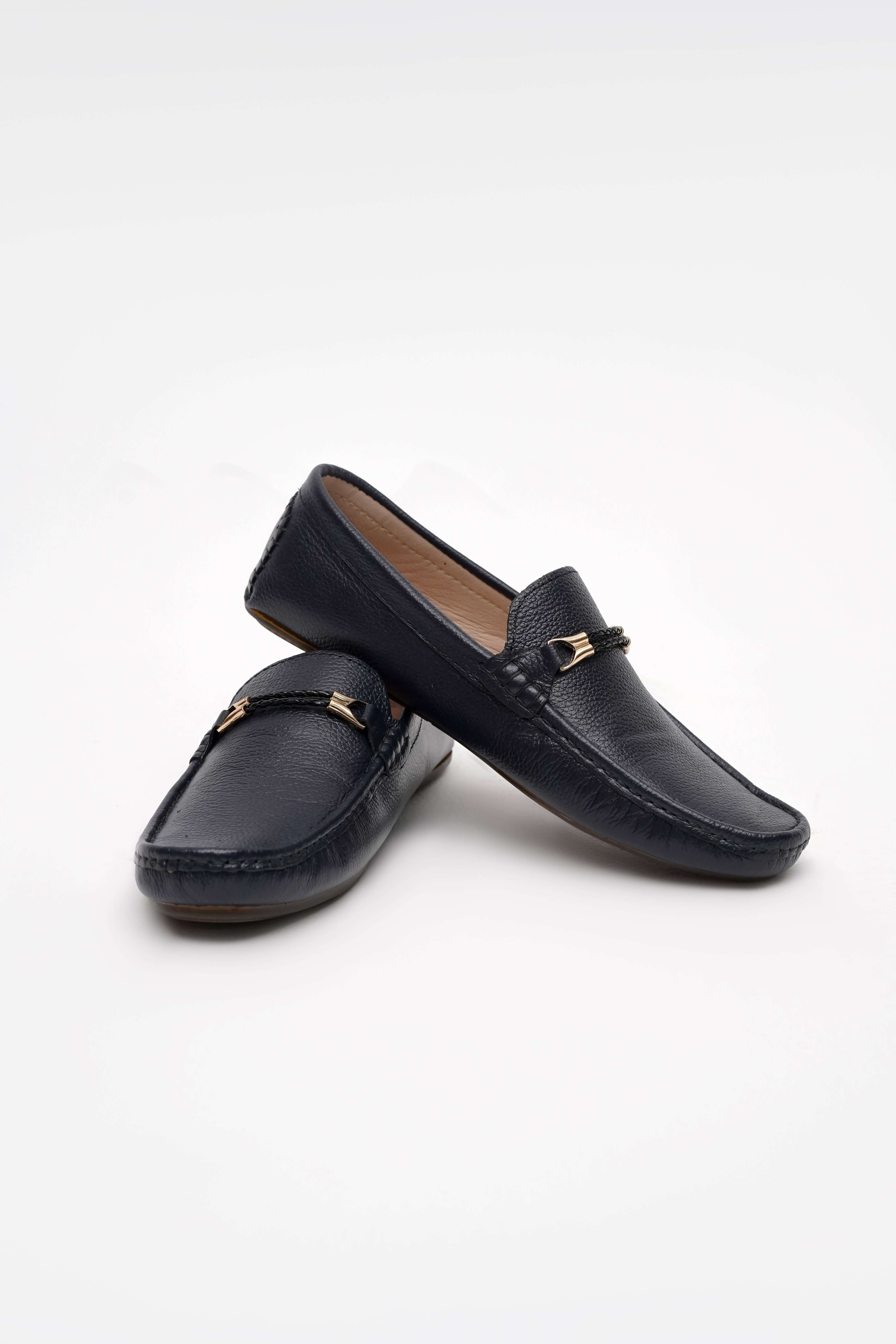 CLASSIC BLACK CALF LEATHER MOCCASIN PENNY LOAFER (DECORATIVE STRAP)