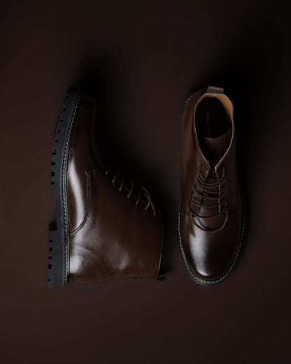 BROWN CALF LEATHER ANKLE BOOTS