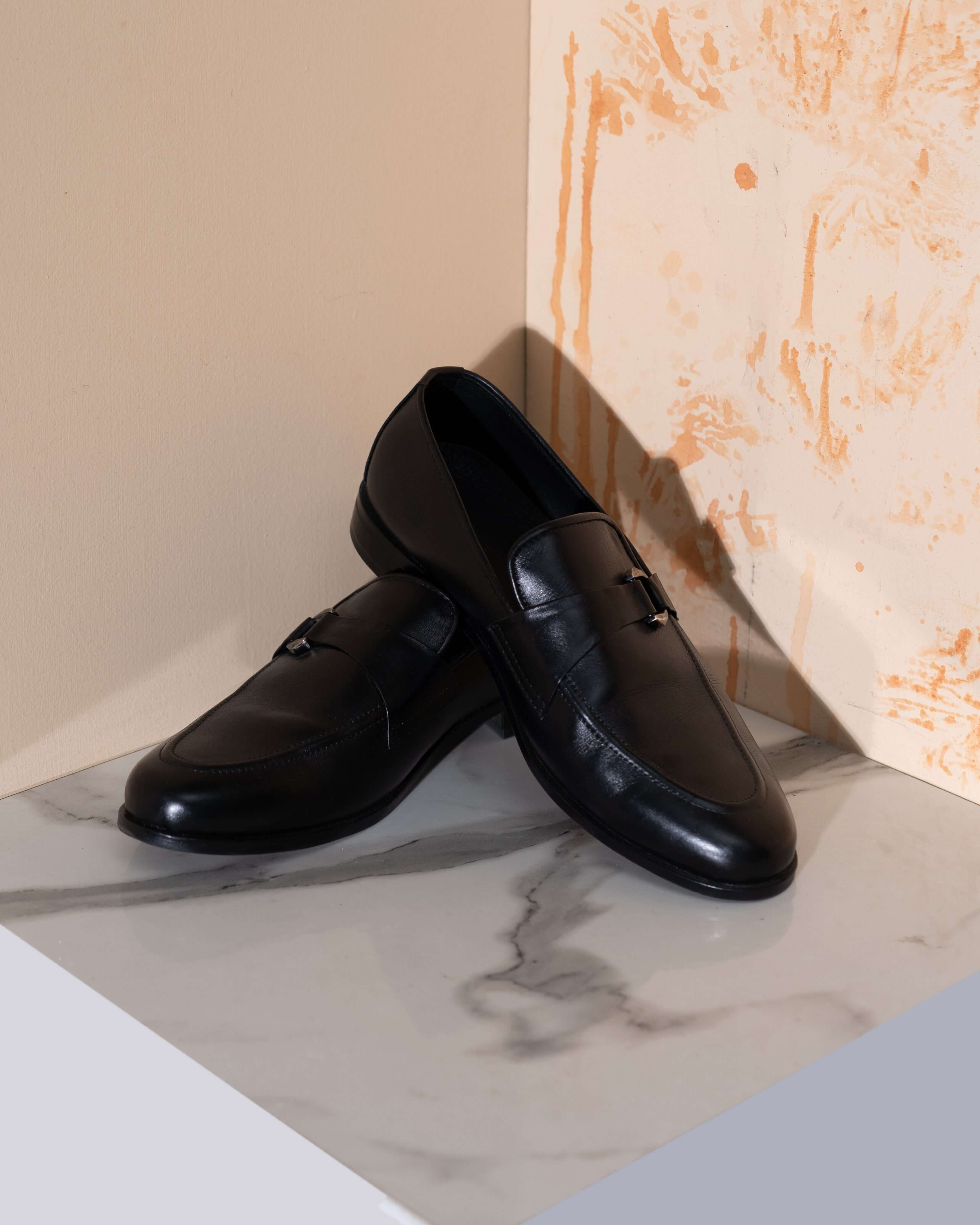 CLASSIC BLACK CALF LEATHER MONK STRAP LOAFERS